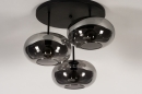 Foto 31037-22 onderaanzicht: Retro plafondlamp in mat zwarte kleur met rookglas geschikt voor led verlichting.