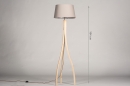 Foto 31061-1 maatindicatie: Driepoot vloerlamp van hout met taupe kap