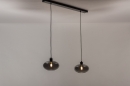 Foto 31064-3 schuinaanzicht: Retro hanglamp voorzien van twee glazen kappen in rookglas, geschikt voor vervangbaar led. 
