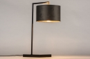 Foto 31071-3 schuinaanzicht: Zwarte tafellamp in strak design met luxe grijze velvet lampenkap