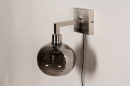 Foto 31103-12: Wandleuchte mit Rauchglaskugel und Schalter auf Wandplatte mit Kabel und Stecker