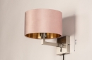 Foto 31106-1: Moderne wandlamp in staal voorzien van roze stoffen kap, geschikt voor led verlichting.