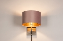 Foto 31106-4: Moderne wandlamp in staal voorzien van roze stoffen kap, geschikt voor led verlichting.
