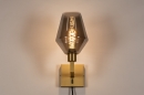 Foto 31111-6 vooraanzicht: Messing wandlamp in hotel chique stijl met kelk van rookglas