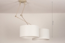 Foto 31145-1 maatindicatie: Verstelbare XL hanglamp met twee knikarmen en witte stoffen kappen