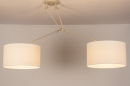 Foto 31145-5 schuinaanzicht: Verstelbare XL hanglamp met twee knikarmen en witte stoffen kappen