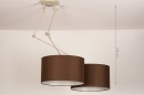 Foto 31147-1 maatindicatie: Verstelbare XL hanglamp met twee knikarmen en bruine kappen