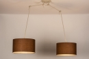 Foto 31147-3 schuinaanzicht: Verstelbare XL hanglamp met twee knikarmen en bruine kappen