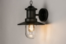 Foto 31152-3: Nostalgische wandlamp / buitenlamp / visserslamp uitgevoerd in zwart, voorzien van een LED-lamp en schemerschakelaar.