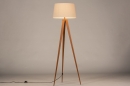 Foto 31170-3 vooraanzicht: Driepoot vloerlamp in trendkleur terracotta met beige stoffen lampenkap 