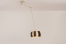 Foto 31177-11: Beige zandkleurige XL hanglamp met knikarm en compacte messing kap