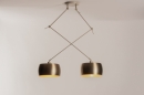 Foto 31178-17: Beige XL hanglamp met knikarmen en compacte messing kappen