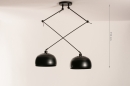 Foto 31180-11: Mat zwarte XL hanglamp met knikarmen en zwarte retro bollen 