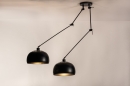 Foto 31180-13: Mat zwarte XL hanglamp met knikarmen en zwarte retro bollen 