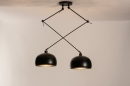 Foto 31180-16: Mat zwarte XL hanglamp met knikarmen en zwarte retro bollen 