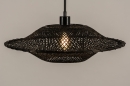 Foto 31219-2 anders: Zwarte rotan hanglamp met lang zwart snoer