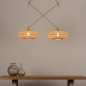 Foto 31237-15 sfeerfoto_uit: Dubbele hanglamp met rotan kappen en twee zandkleurige knikarmen