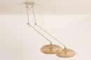 Foto 31237-6 niet_in_feed: Dubbele hanglamp met rotan kappen en twee zandkleurige knikarmen