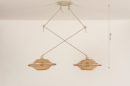 Foto 31238-1 maatindicatie: Beige verstelbare hanglamp met twee rotan kappen