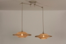Foto 31239-3 schuinaanzicht: Grote rotan hanglamp met twee kappen en verstelbare knikarmen