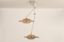 Foto 31239-5 niet_in_feed: Grote rotan hanglamp met twee kappen en verstelbare knikarmen