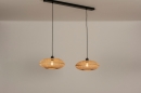 Foto 31242-2: Dubbele rotan hanglamp met lang zwart snoer