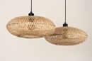 Foto 31242-8: Dubbele rotan hanglamp met lang zwart snoer