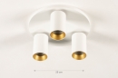 Foto 31253-1 maatindicatie: Plafondlamp met drie spots in wit met goud en ronde plafondplaat