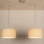 Foto 31257-3: Knikarm hanglamp met twee verstelbare armen en twee beige linnen kappen