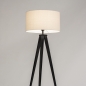 Foto 31259-11 vooraanzicht: Zwarte staande lamp met beige lampenkap van linnen
