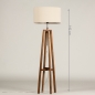 Foto 31261-1 maatindicatie: Landelijke vloerlamp van hout met beige linnen lampenkap
