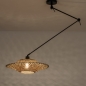 Foto 31292-2 schuinaanzicht: Knikarm hanglamp in het zwart met rotan kap 