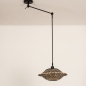 Foto 31293-6 schuinaanzicht: Zwarte knikarm hanglamp met rotan kap 