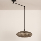 Foto 31297-6 schuinaanzicht: Verstelbare hanglamp met knikarm in het zwart met ronde rotan kap