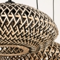 Foto 31299-12 detailfoto: Rotan hanglamp met drie ronde kappen voor boven de eettafel