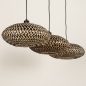 Foto 31299-9 schuinaanzicht: Rotan hanglamp met drie ronde kappen voor boven de eettafel