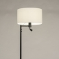 Foto 31314-3 zijaanzicht: Zwarte vloerlamp met leeslamp en witte lampenkap van stof