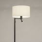 Foto 31314-6 zijaanzicht: Zwarte vloerlamp met leeslamp en witte lampenkap van stof