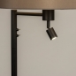 Foto 31317-9 detailfoto: Zwarte staande leeslamp met lampenkap van stof in het grijs en met extra led leeslamp