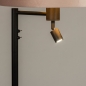 Foto 31321-9 detailfoto: Zwarte staande lamp met leeslamp en roze kap van fluweel met koperkleurige binnenkant