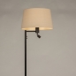 Foto 31324-3 zijaanzicht: Zwarte vloerlamp met led leeslamp en beige kap van stof