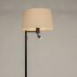 Foto 31324-6 zijaanzicht: Zwarte vloerlamp met led leeslamp en beige kap van stof