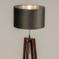 Foto 31350-4 schuinaanzicht: Houten staande lamp met grijze kap van fluweel met zilveren binnenkant
