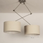 Foto 31354-1 maatindicatie: Verstelbare hanglamp met twee knikarmen en twee beige linnen kappen 