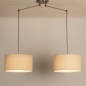 Foto 31354-3 niet_in_feed: Verstelbare hanglamp met twee knikarmen en twee beige linnen kappen 