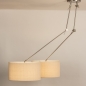 Foto 31354-4 detailfoto: Verstelbare hanglamp met twee knikarmen en twee beige linnen kappen 