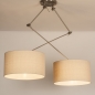 Foto 31354-5: Verstelbare hanglamp met twee knikarmen en twee beige linnen kappen 