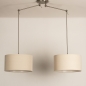 Foto 31354-6 niet_in_feed: Verstelbare hanglamp met twee knikarmen en twee beige linnen kappen 