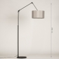 Foto 31368-1: Große Schwarze Bogenlampe mit Gelenkarm und grauem Stoffschirm