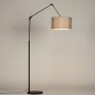 Foto 31368-2: Große Schwarze Bogenlampe mit Gelenkarm und grauem Stoffschirm
